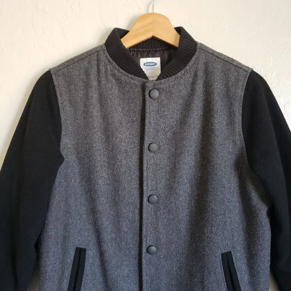 Old Navy Soft Brushed Wool Blend Colorblock Bomber Jacket Grey/Black Kid's 10-12
